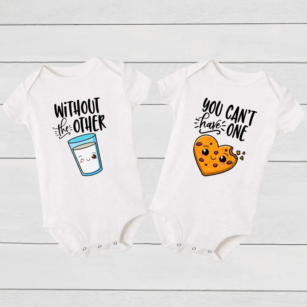 

Without The Other Can't Have One Twin Baby Bodysuit Funny Milk & Cookie Twins Jumpsuit Cute Best Friend Baby Playsuit Outfits