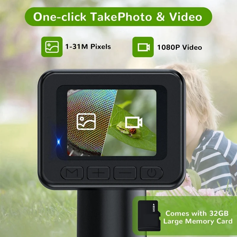 Микроскоп для детей с увеличением 50X-1000X IPS HD-экран фотографии 2-31 МП видео 1080P 2 часа