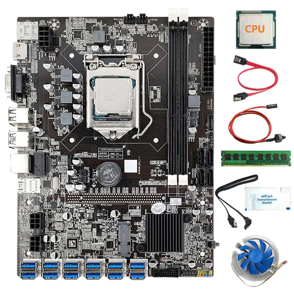 

B75 12 USB3.0 BTC Mining Motherboard CPU+Fan+4G DDR3 RAM+Thermal Grease+Switch Cable+2X SATA Cable LGA1155 DDR3 SATA3.0