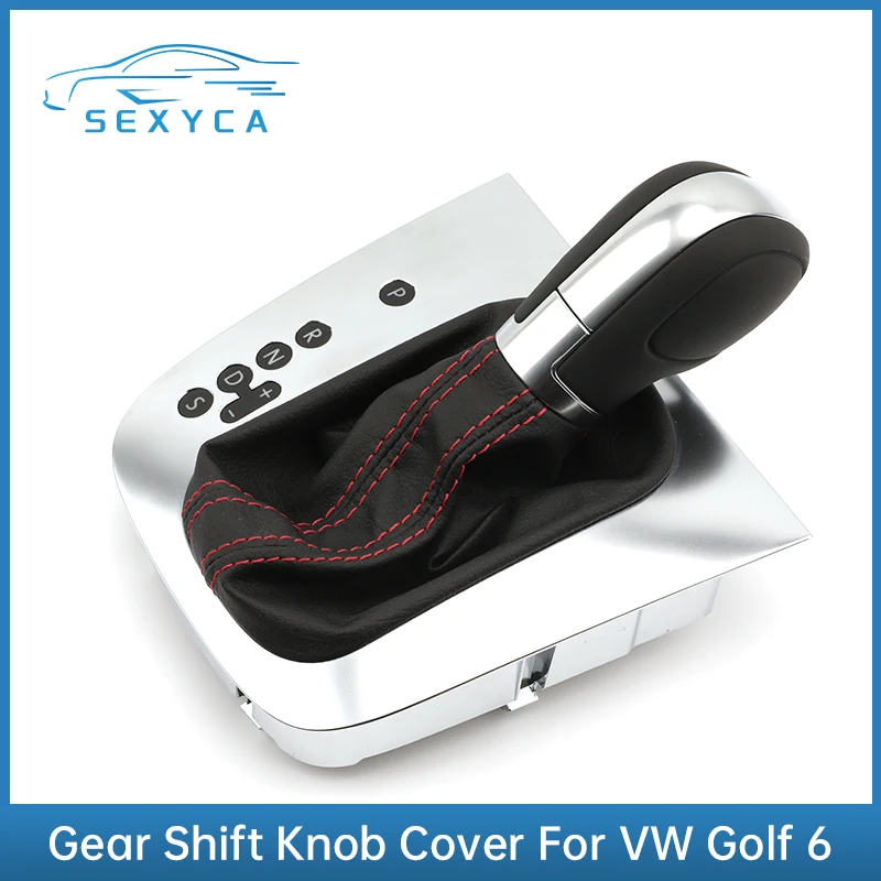

Original Leather Black Red Line Stitching AT DSG Gear Shift Knob Lever Cover For VW Golf 6 MK6 GTI Jetta MK6 GLI
