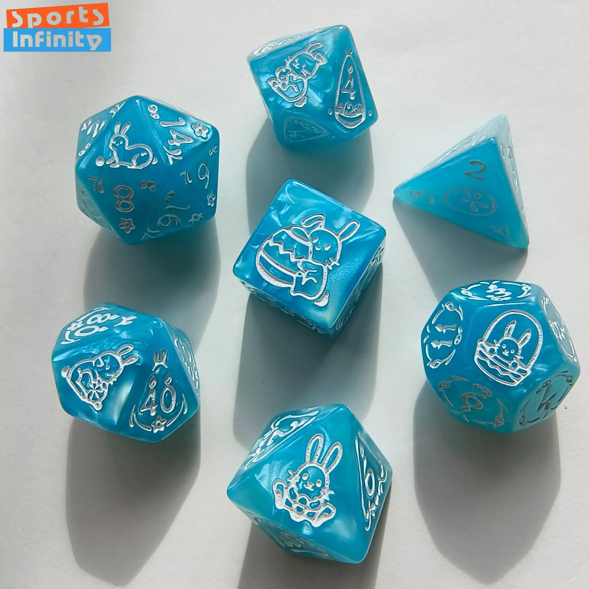 Фото Набор из 7 кубиков с принтом кролика для настольных игр (D&D, COC, Cthulhu), для групповых вечеринок и развлечений, цифровые кубики №4