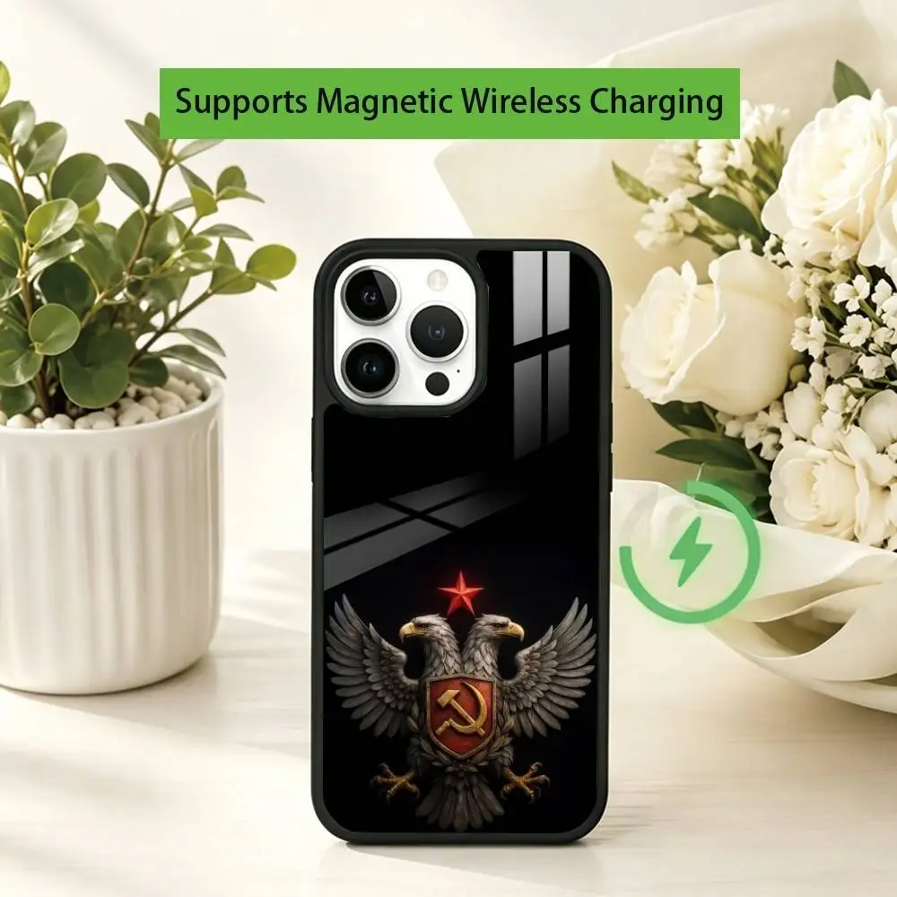 Фото Чехол для телефона с эмблемой СССР для iPhone 17, 16, 15, 14, 13, 12, 11 Plus, Pro, совместимый с магнитной беспроводной зарядкой №3