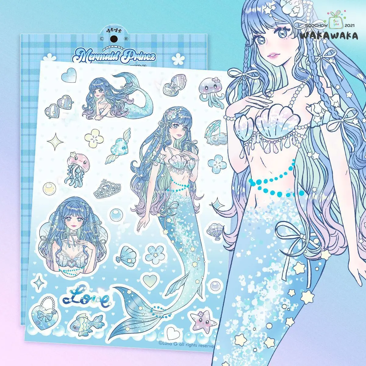 

Guka hand tent sticker mermaid girl character sticker cute child