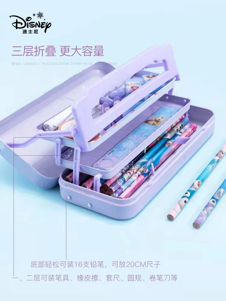 Disney Frozen Carton Pencil Case for Girls Elsa Anna Student Elsa Anna Double Stationery Box Large Capacity School Bags Mochila