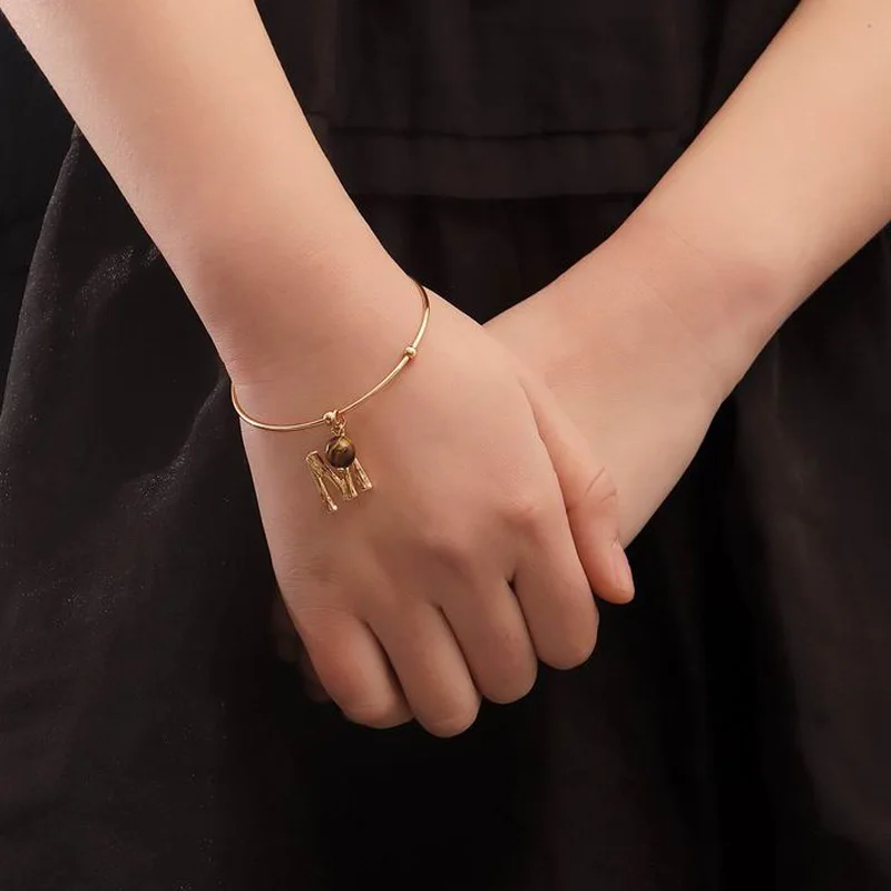 

Boho Punk Charm Bracelet for Women Golden Geometric Round Stone Letter M Pendant Tassel Chain Women's Hand Bracelets Jewelry Set