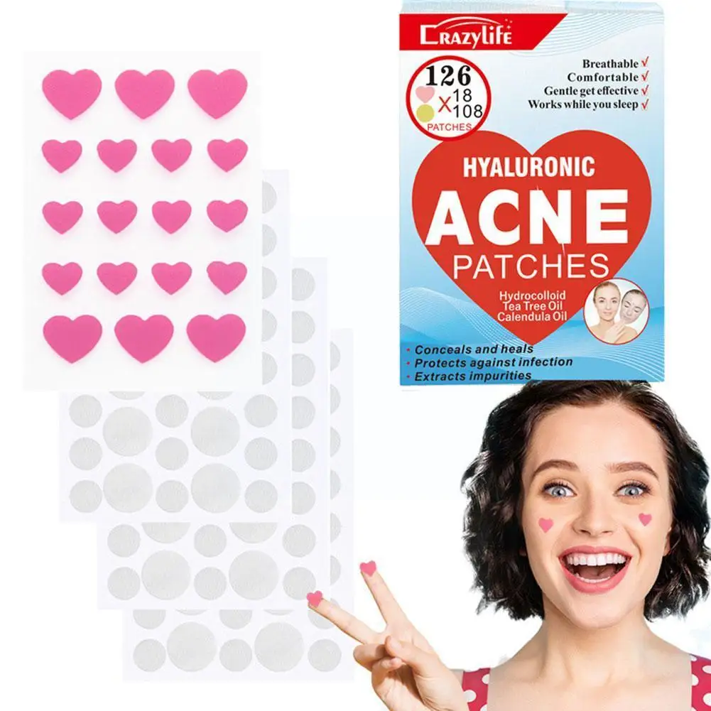 

Colorful Acne Stickers 126PCs Invisible Round Heart Patches Shape Skin Removing Repair Care Pimple Cleaning Patch G3R5