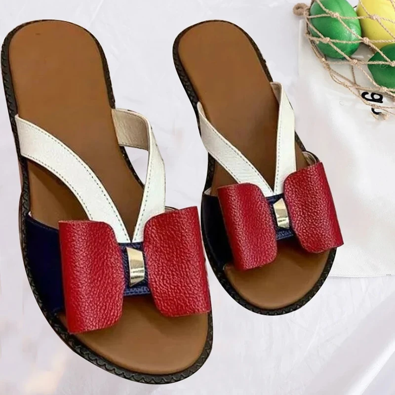 Fashionable Bow Slippers For Women Comfortable Open Toe Slide With Cute Bow Sandals Beach Flat For Outdoor