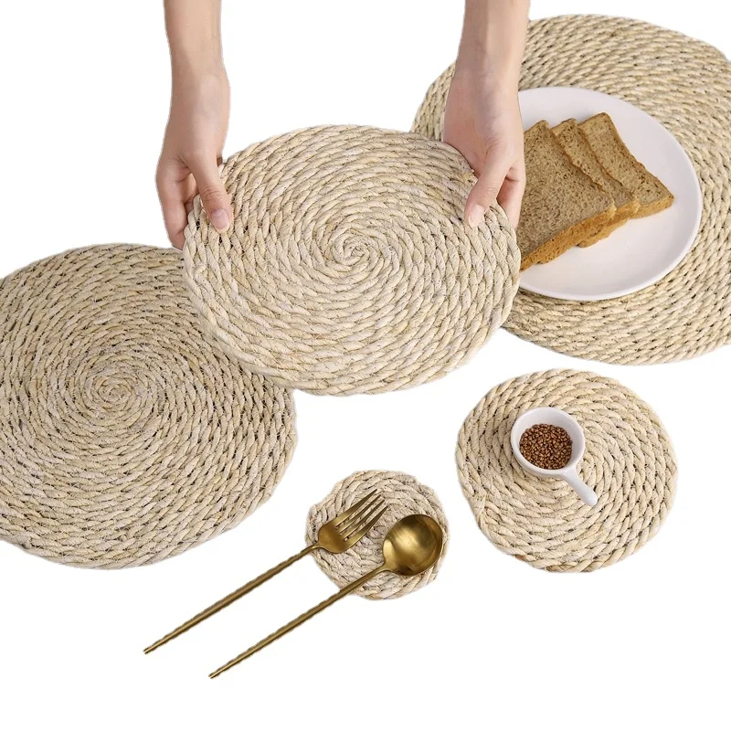 

Теплостойкий коврик из кукурузной шелухи, двухжильный круглый антиожоговый изоляционный коврик для чашки, коврик для чаши, домашний коврик...