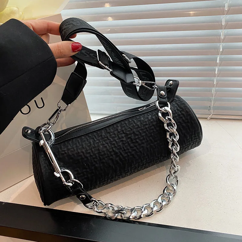 

Сумка на плечо Женская цилиндрическая, модный саквояж на цепочке из экокожи, роскошный чемоданчик кросс-боди