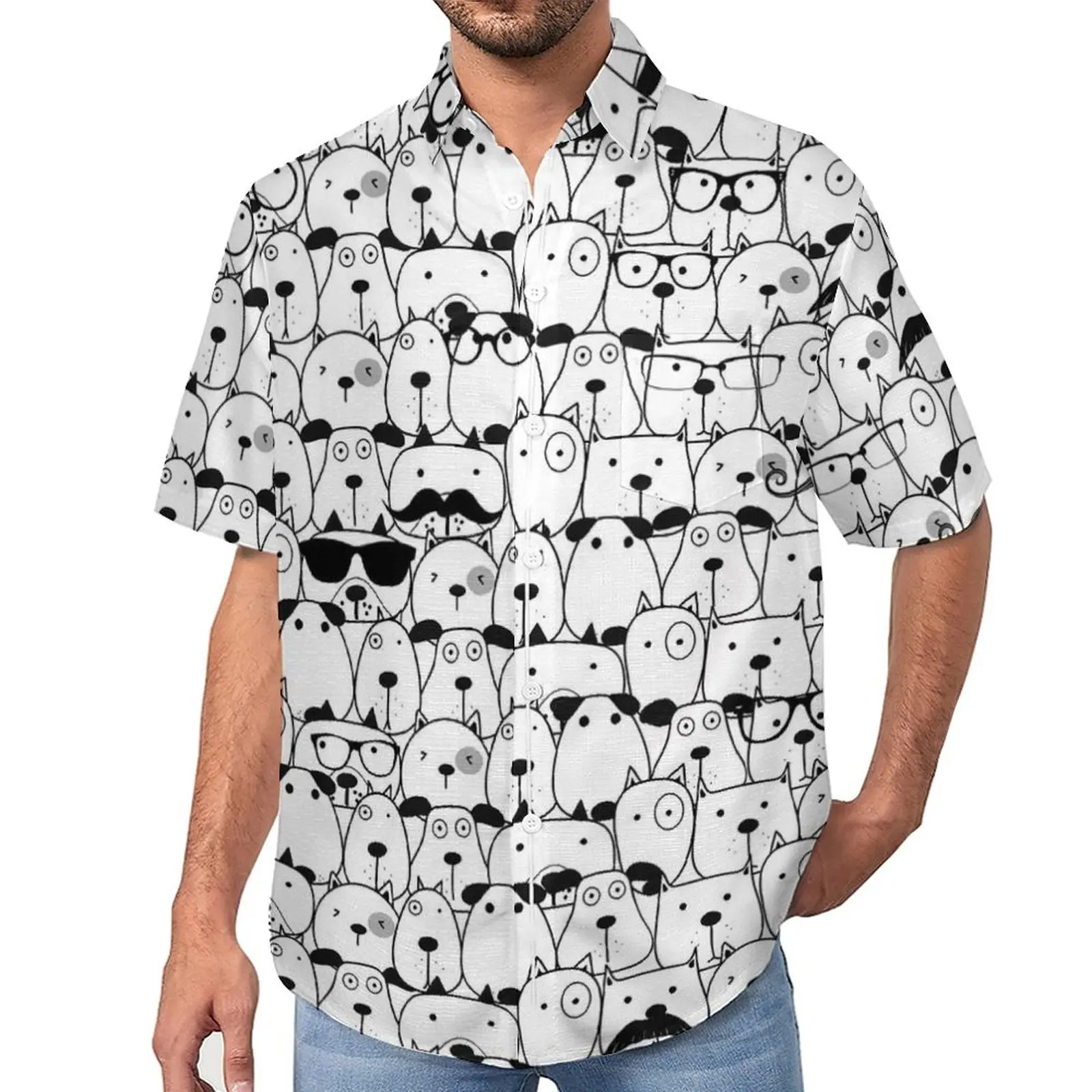 

Funny Dog Print Casual Shirts Cute Animal Beach Shirt Hawaiian Streetwear Blouses Man Printed Plus Size