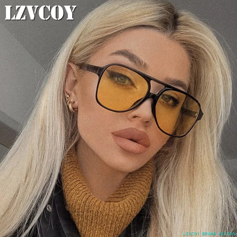 

Classic Sunglasses Women Brand Designer 2022 Trendy 70s Pilot Sunglass Female Cute Big Frame Square Sun Glasses For Women Shades