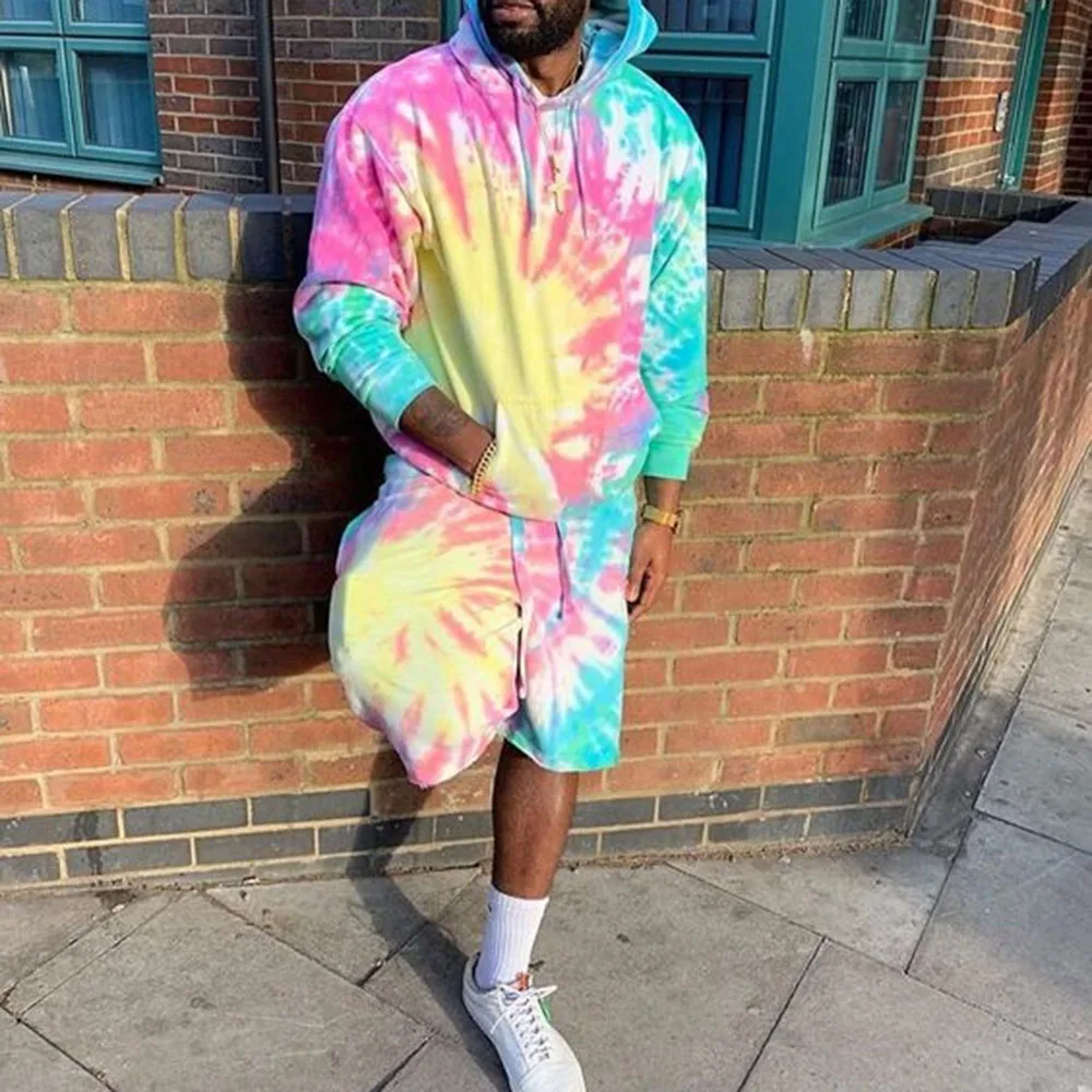 

Мужская толстовка с капюшоном, брюки, наряд, Повседневная модная стильная шикарная уличная одежда с цветными блоками, одежда для путешестви...