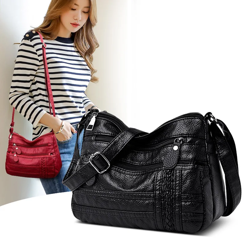 Ladies Multi-pocket Messenger Bag High Quality Soft PU Leather Shoulder Bags Casual Crossbody Bags for Women