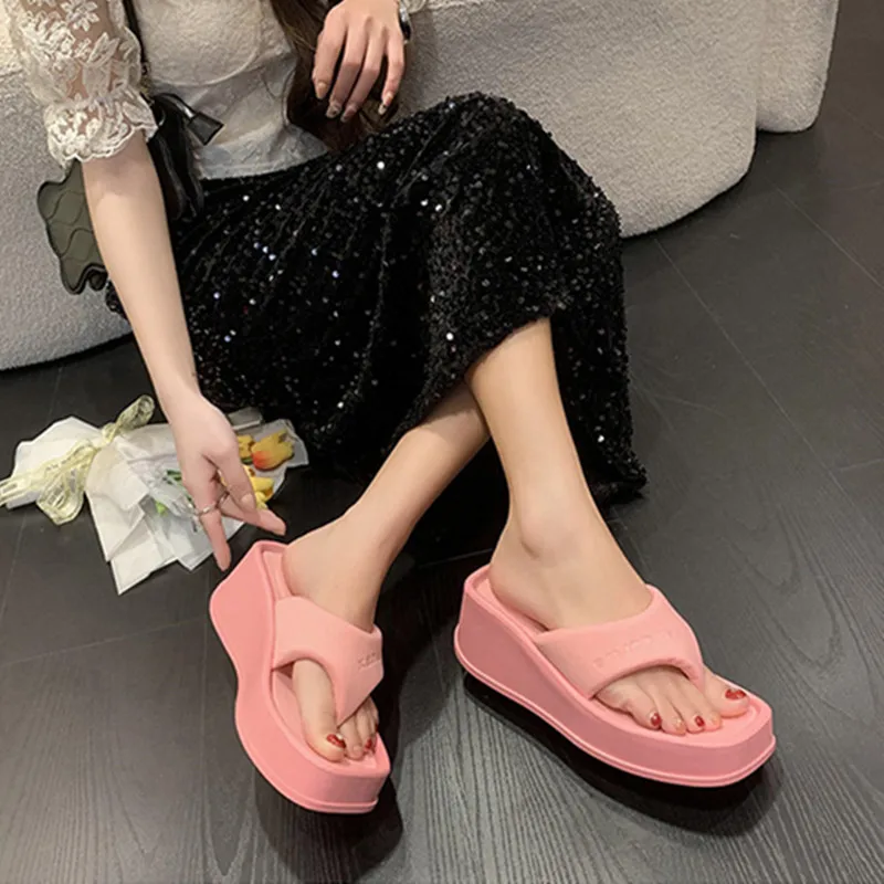 

Plus Size 42 43 Summer Slippers For Women Beach Shoes Outside Solid Thick Platform Casual Womans Flip Flops Shoes Female Sildes