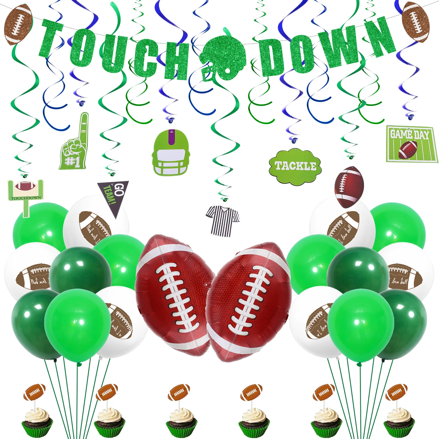

Sursurprise Rugby Themed Party Decoration Set Touch Down Banner Rugby Hanging Swirls Balloons for Boys Football Birthday Party