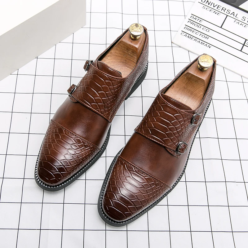 

Туфли Monk Shoes мужские классические, британский рисунок питона, ПУ кожа, двойная пряжка, заостренный носок, модные повседневные свадебные туфл...