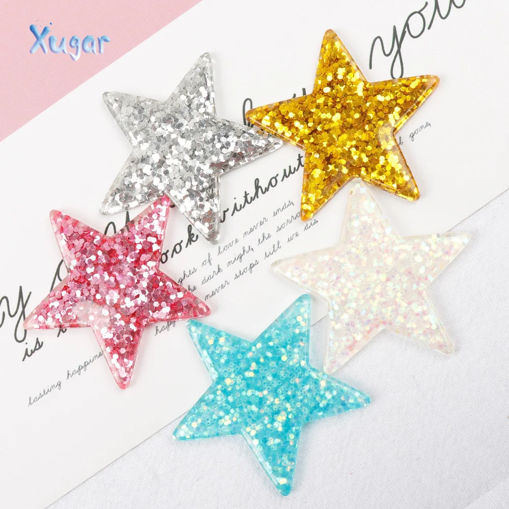 

Xugar Resin Glitter Pentagram Stars 38mm Cute Cabochon Flatback DIY Hair Bows Craft Materials Favor For Mobile Case Scrapbooking