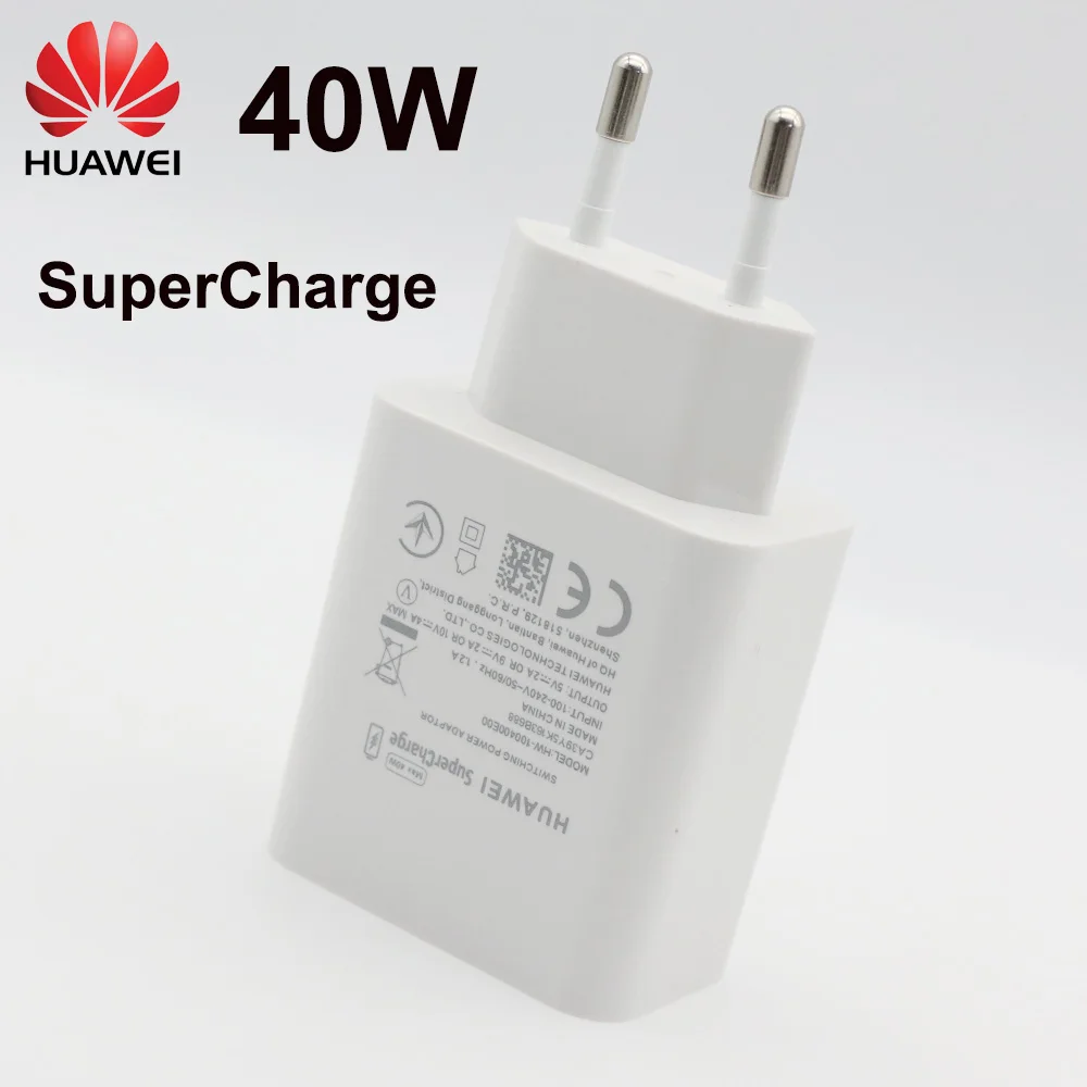 Зарядное устройство Huawei, 40 Вт, 10 в, 4 а, евроадаптер, 5 А, USB Type-C кабель для Nova 5 6 7 Pro Mate 20 30 Pro P20 P40 P30 Pro