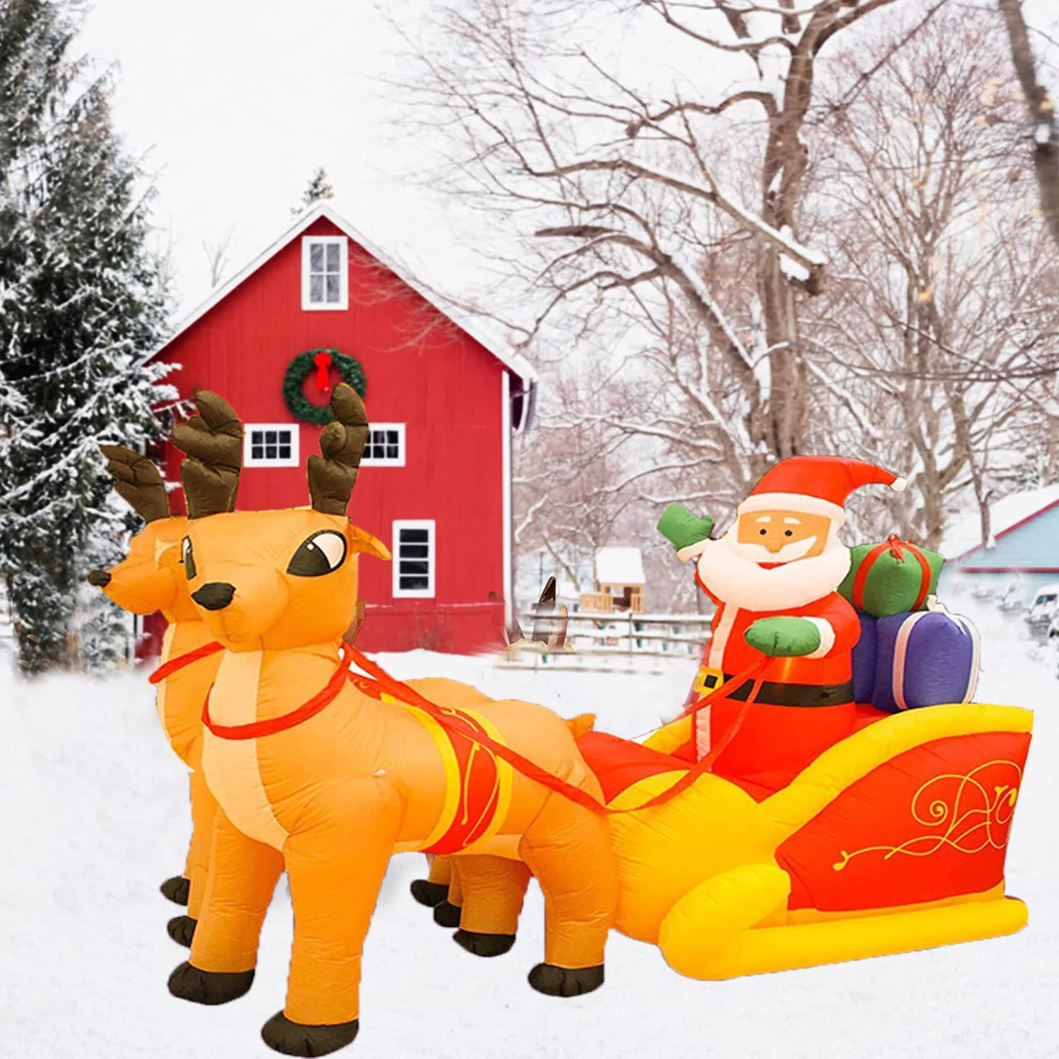 

Home Decor Inflatable Santa Claus Elk Sledding LED Light Up Giant Toy Doll Merry Christmas Decoration for Home Outdoor Garden