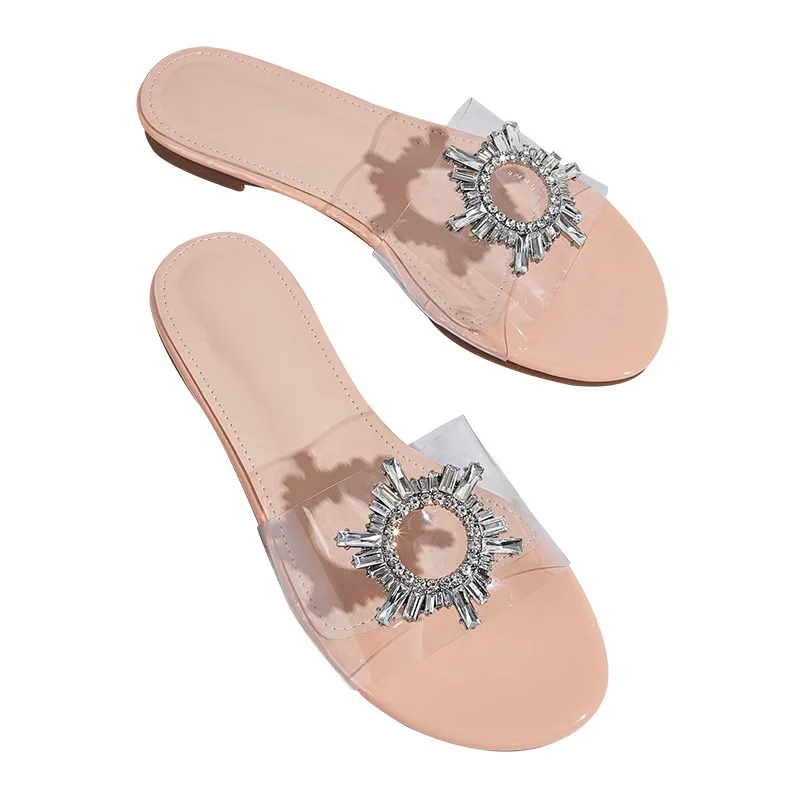 

Free Shipping US size 5-11 Women's Sandals Transparent PVC Flat Sandals Sun flower Rhinestones ladies shoes