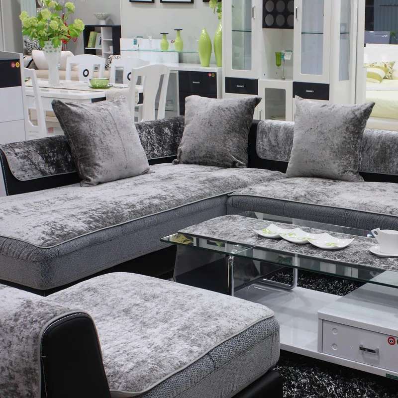 

Gray Sofa Towel Four seasons sofa cover Anti-skid leather European Style Plush towel sofa cover Modern Slipcover Can Custom