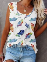 2022 women summer suspenders t shirts tie dye feather printed tank tops sexy o neck sleeveless tank tee ladies casual loose vest