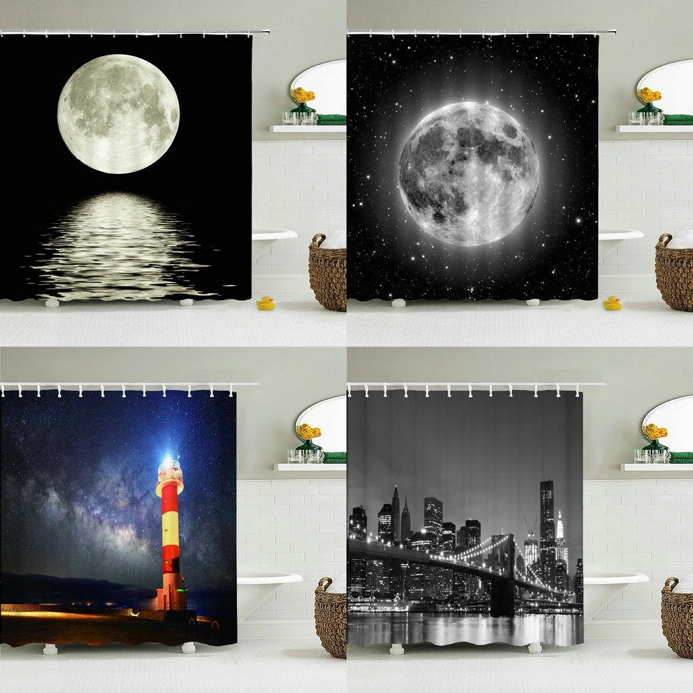 

Earth Universe Starry Sky Shower Curtain Bathroom Decoration Waterproof Polyester Cloth Landscape Night Shower Curtains Set Mat
