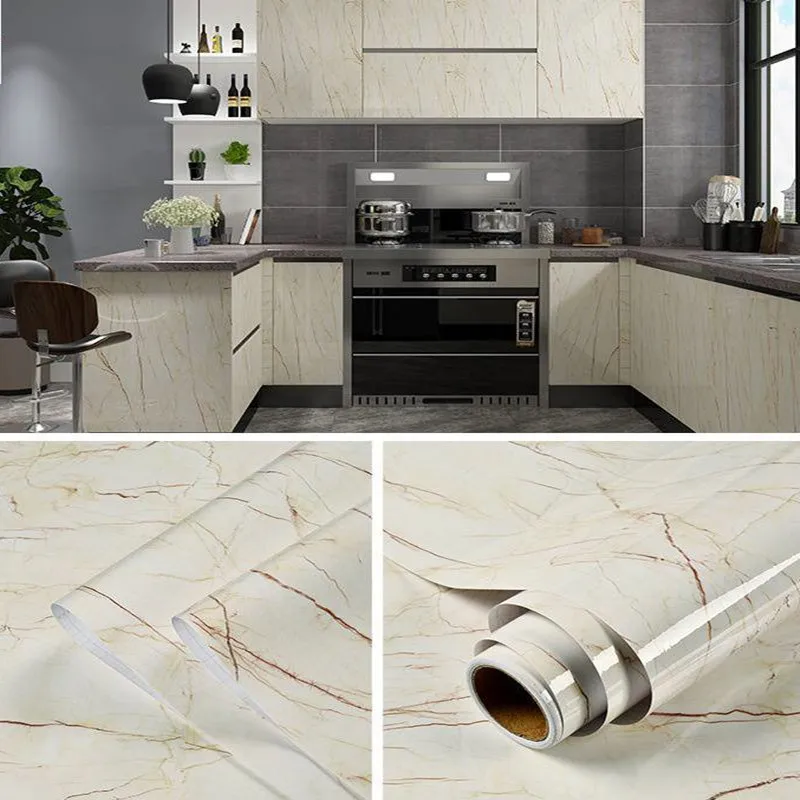 Self-adhesive waterproof PVC marble pattern contact wallpaper bathroom kitchen table furniture countertop renovation