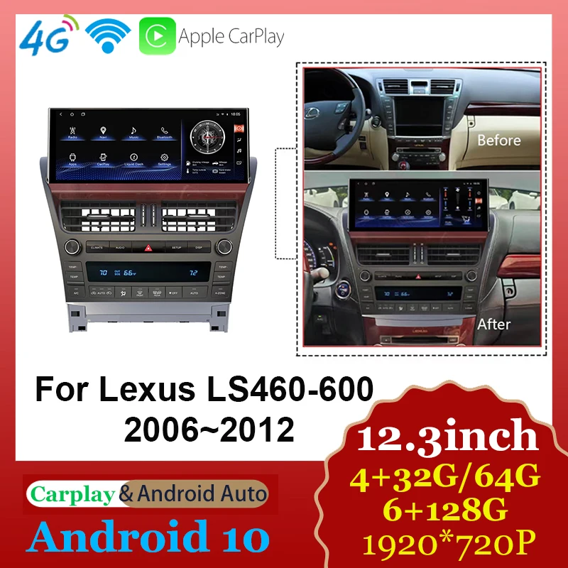 Android 10 6 + 128G Автомобильный DVD Радио мультимедийный плеер GPS ЖК-экран для Lexus LS460-600