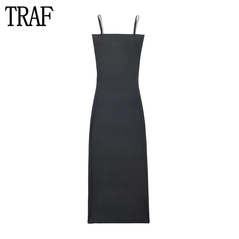 

TRAF Black Slip Corset Dress Women Bodycon Knitted Dresses for Women Autumn Backless Female Dress Thin Straps Midi Dress Woman