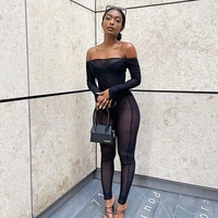adogirl women sexy off shoulder long sleeve jumpsuits slim bodycon see through one piece overall romper party clubwear outfits