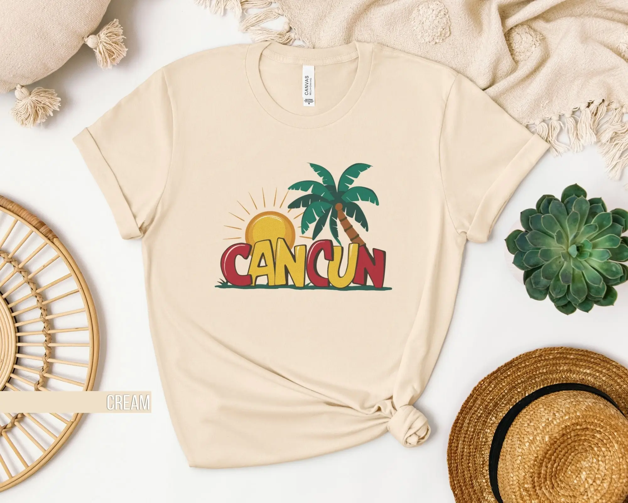 Футболка Cancun для отпуска летние каникулы пальма солнечный пляж дизайн забавный