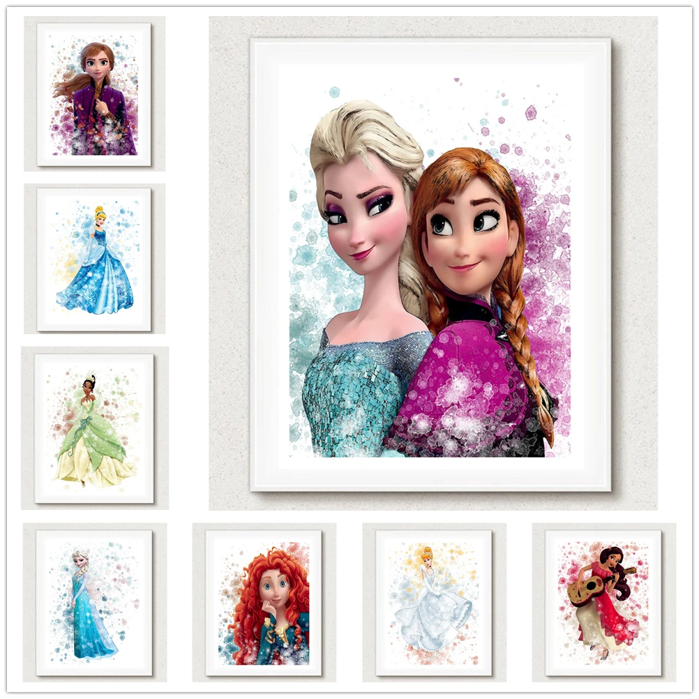 

Art Canvas Painting Disney Frozen Disney Princess Posters and Prints Watercolor Living Room Children's Bedroom home Decoration