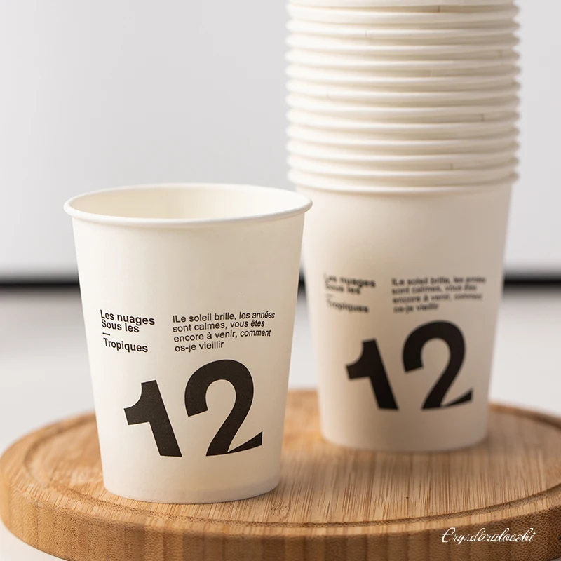 

100pcs Net Red White Disposable Coffee Cup 250ml Milk Tea Juice Water Houshold Paper Cups Office Business Entertain Drinking Cup