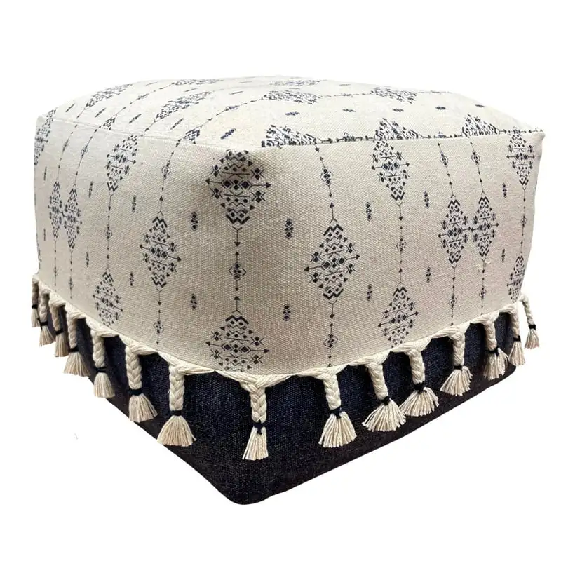 

Motif Cotton Pouf, Navy Blue / Ivory Foot Rest Stool Hallway Ottoman Home Decor Furniture Stool Small Wooden Stools Sofa