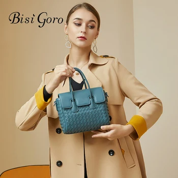 2022 Trend Shoulder Bag Women Cowhide Leather Handbags Luxury Weave Hand Carry Simple Fashion Female Shoulder Messenger Bags