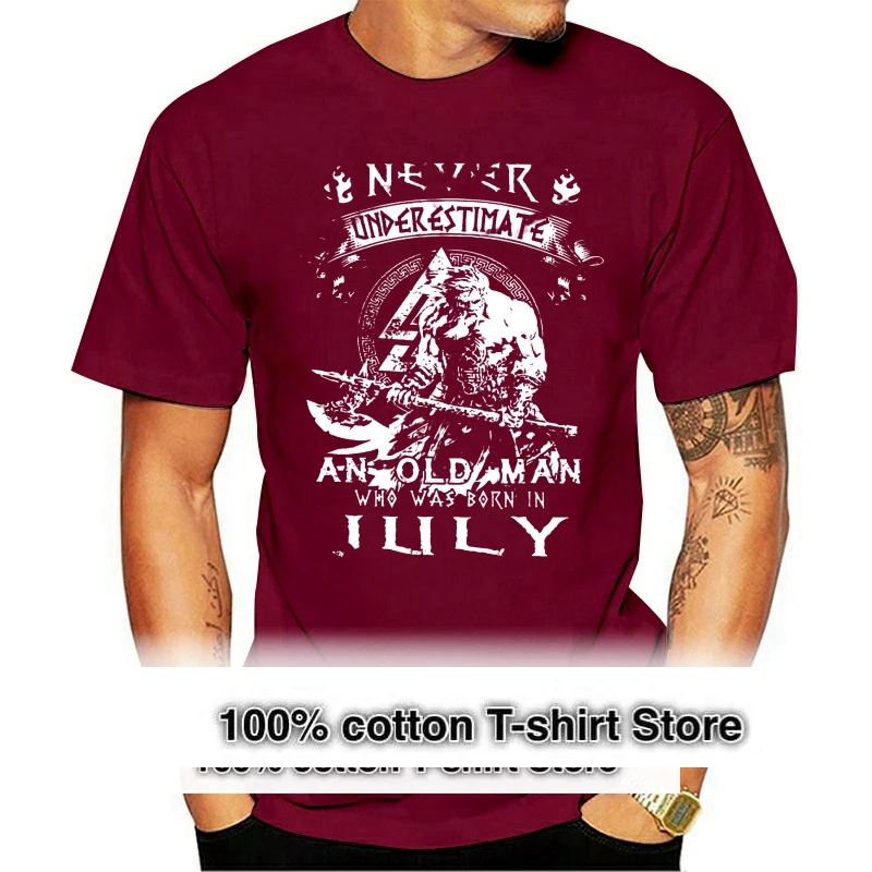 

Забавная Мужская футболка, модная футболка, никогда не подучит старого человека, который родился в июле, версия викингов, женская футболка