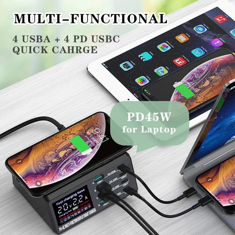 8 port lcd quick charge usb charger wireless charger usb c pd fast charger for iphone 13 12 pro macbook air samsung s20 xiaomi free global shipping