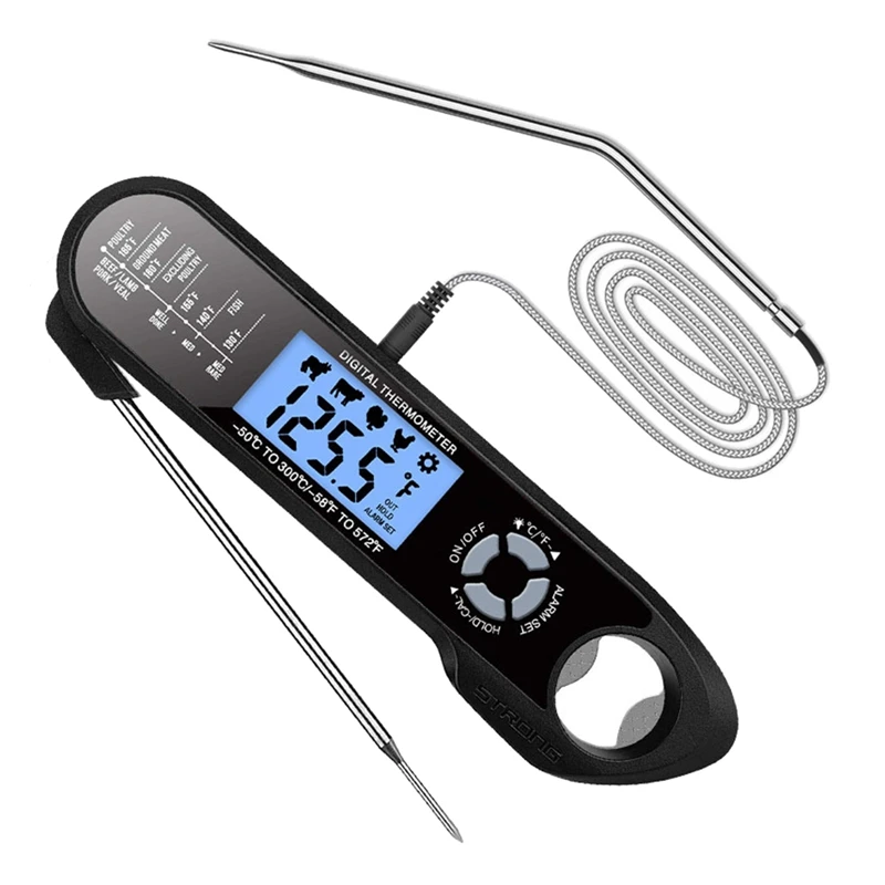 

Meat Thermometer, Oven Safe Meat Thermometer,2 In 1 Digital Food Thermometer With Alarm Function Backlight For Cooking