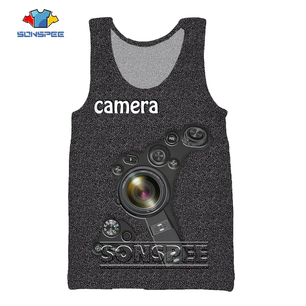 

SONSPEE Latest Camera Mechanical 3D Print Of Sleeveless Cool Harajuku Vest Men Women Oversize Hip-hop Street Leisure Tank Tops
