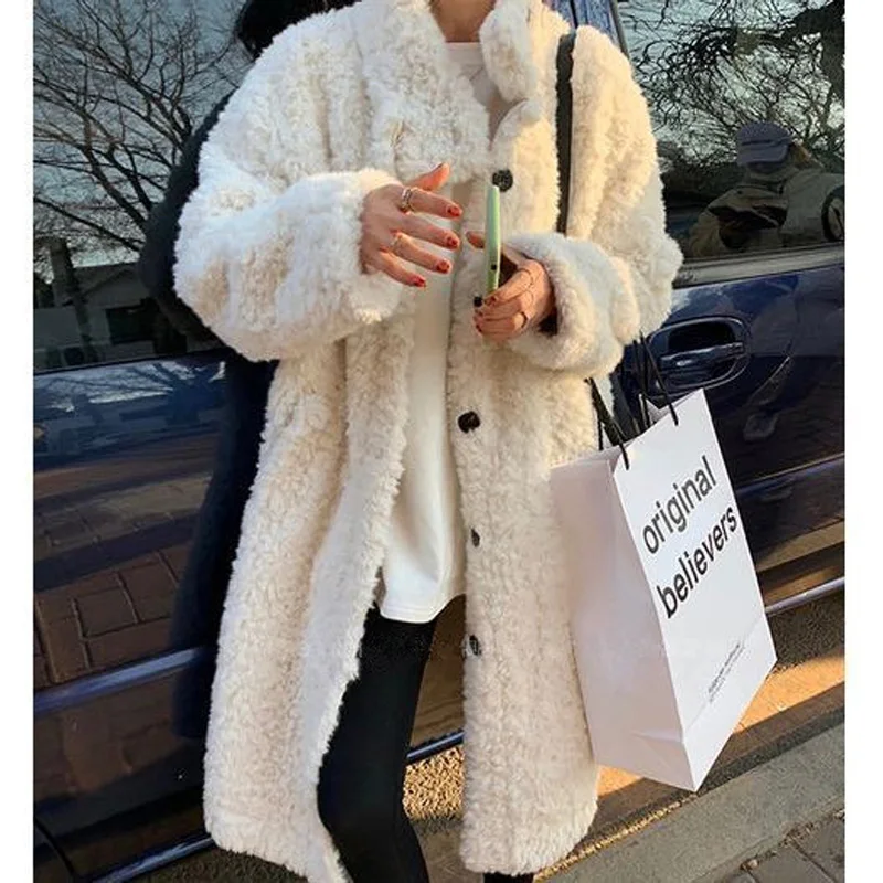 Winter Women Parkas Jackets faux lamb fur Outerwear Female Overcoat Jacket Long Coat Womens Fashion Vintage Suit