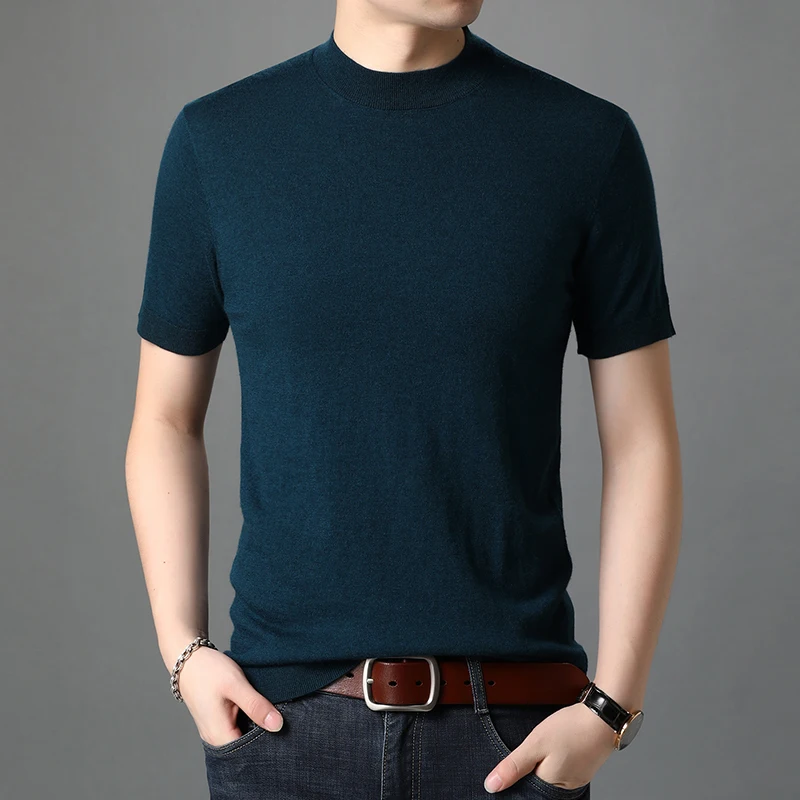 Мужские футболки из 100% натуральной овечьей шерсти кашемировый джемпер с