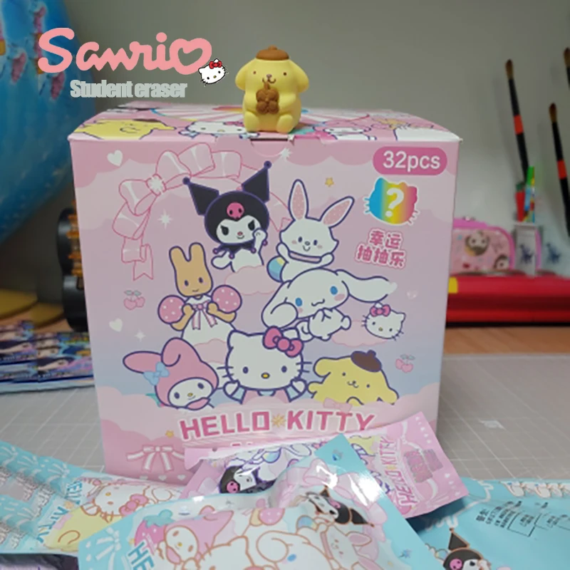 32pcs/set Of Sanrio Cartoon Hello Kitty Pencil Eraser Cinnamoroll Anime Elementary School Students Learning Stationery Wholesale