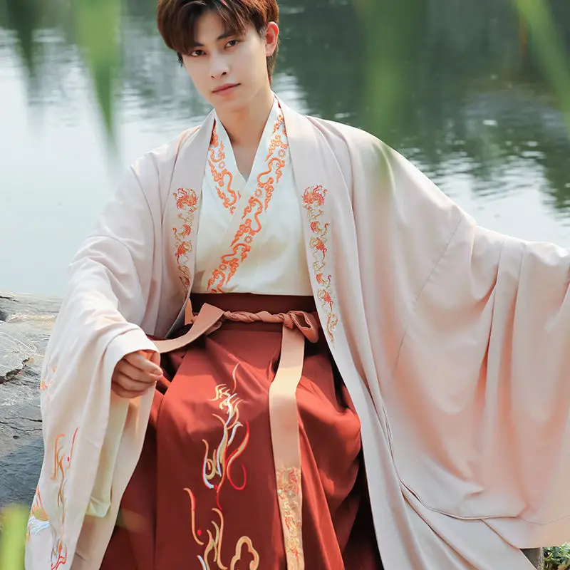 

Мужской традиционный вышитый карнавальный костюм Hanfu Yourqipao размера плюс 4XL, традиционный костюм для косплея, набор из 3 предметов