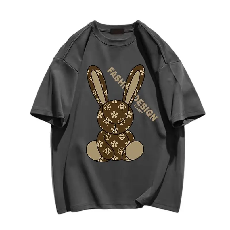 

Long-eared Rabbit T-shirts Luxury Brand Cartoon Unisex Tops Oversized Fashion Men Clothing Pure Cotton Streetwear for Women Tees