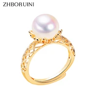 zhboruini new fine pearl ring 100 real natural freshwater pearl hollow lace receptacle 18k gold plating women jewelry ring gift