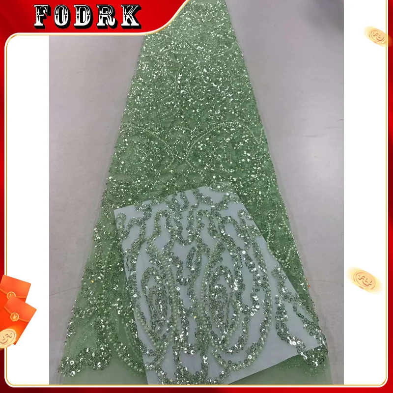 

Luxurious African Sequins Lace Fabric High Quality 2023 Heavy Beads Embroidery French Tulle Lace Nigerian Wedding Dress