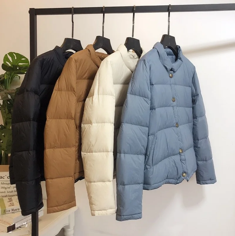 Fashion Autumn and Winter Down Jacket Women's Solid Color Stand-up Collar Single-breasted Short Lightweight Chic Casual Jacket