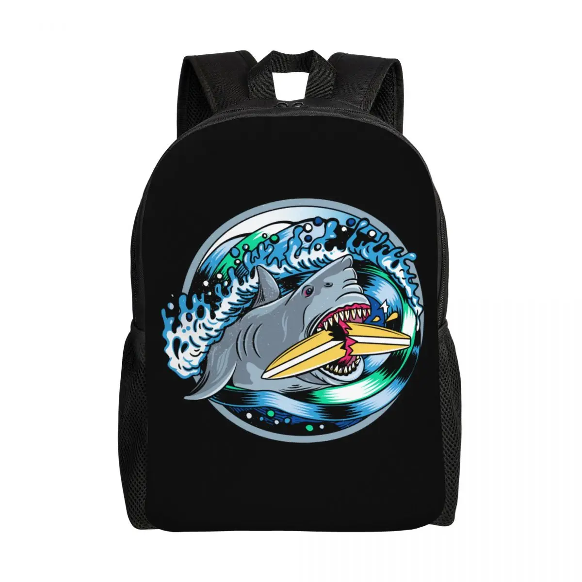 

Angry Shark Surfing Laptop Backpack Men Women Casual Bookbag for School College Students Bags