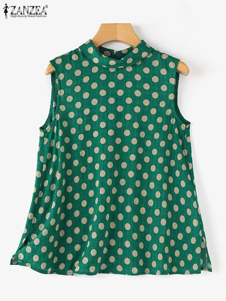 ZANZEA женская суконная майка в горошек повседневная стильная блузка без рукавов на